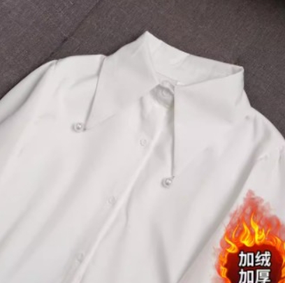 加绒白色衬衫女长袖早秋季女装2024年冬季衬衣内搭设计感小众上衣